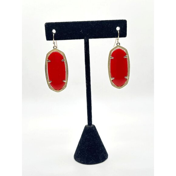 Kendra Scott Elle Gold Drop Earrings With Bright Red Stones - Picture 4 of 6